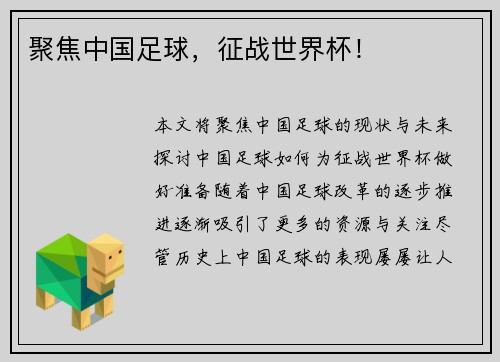 聚焦中国足球，征战世界杯！