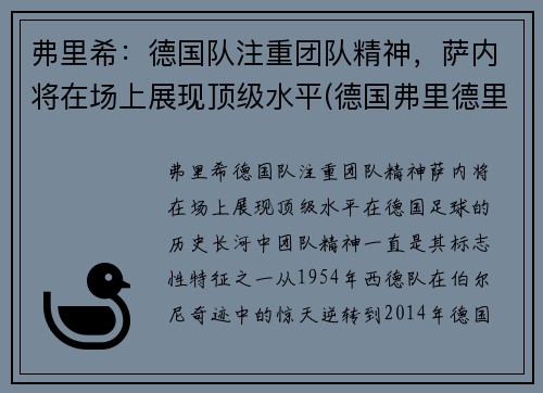 弗里希：德国队注重团队精神，萨内将在场上展现顶级水平(德国弗里德里希)