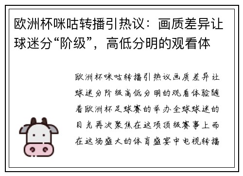 欧洲杯咪咕转播引热议：画质差异让球迷分“阶级”，高低分明的观看体验