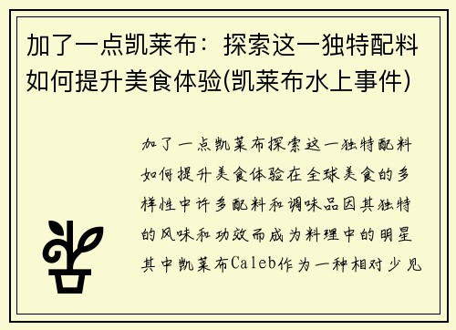 加了一点凯莱布：探索这一独特配料如何提升美食体验(凯莱布水上事件)